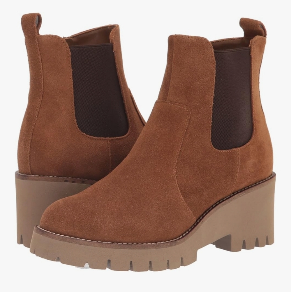 NWOT Blondo Destin Waterproof Ankle Boot Camel Brown Suede 11 Platform Lug Sole